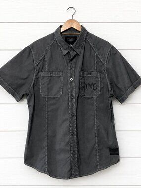 Harley-Davidson HDMC Grey Button Up Work Shirt Mens Short Sleeve Size XL Casual